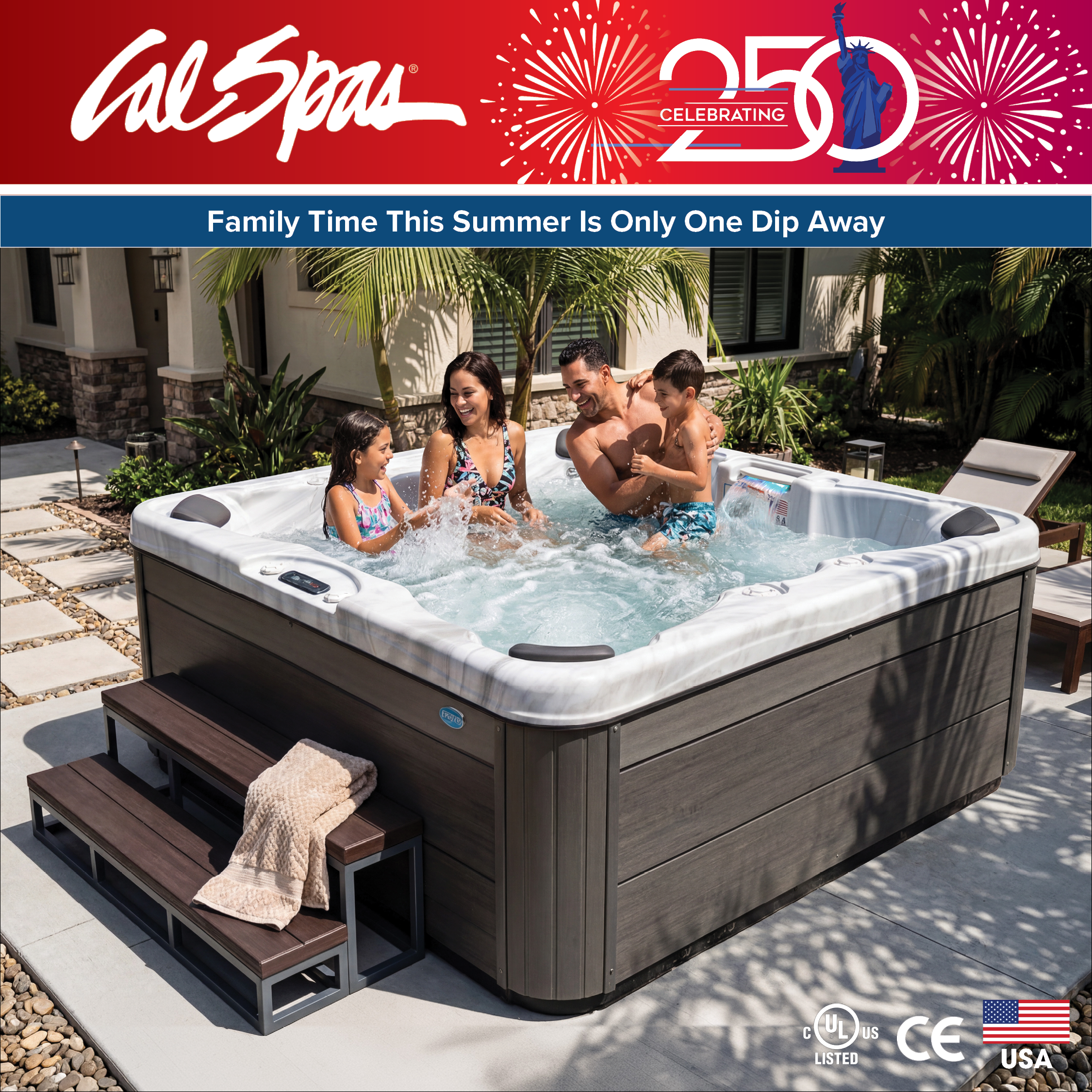 Calspas hot tub being used in a family setting - Oaklawn